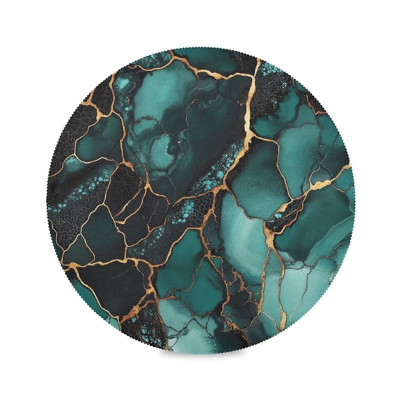WOBOGO Dark Green Gild Marbles Round Placemats Set of 1 Heat Resistant Washable Kitchen Table Decorations 15.4in