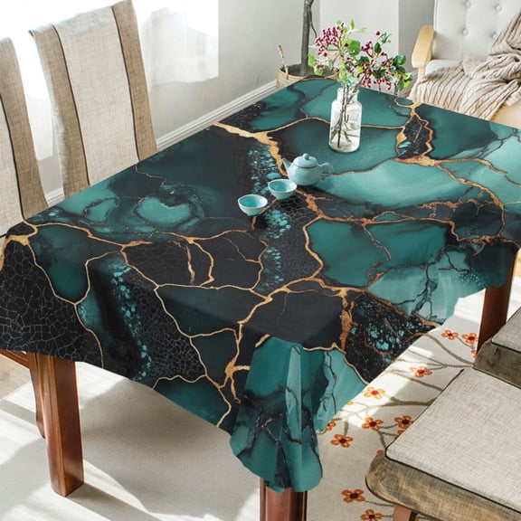WOBOGO Dark Green Gild Marbles Square Tablecloth 54×54in Polyester Fabric Tablecloth Washable Dust Resistant Wrinkle Resistant