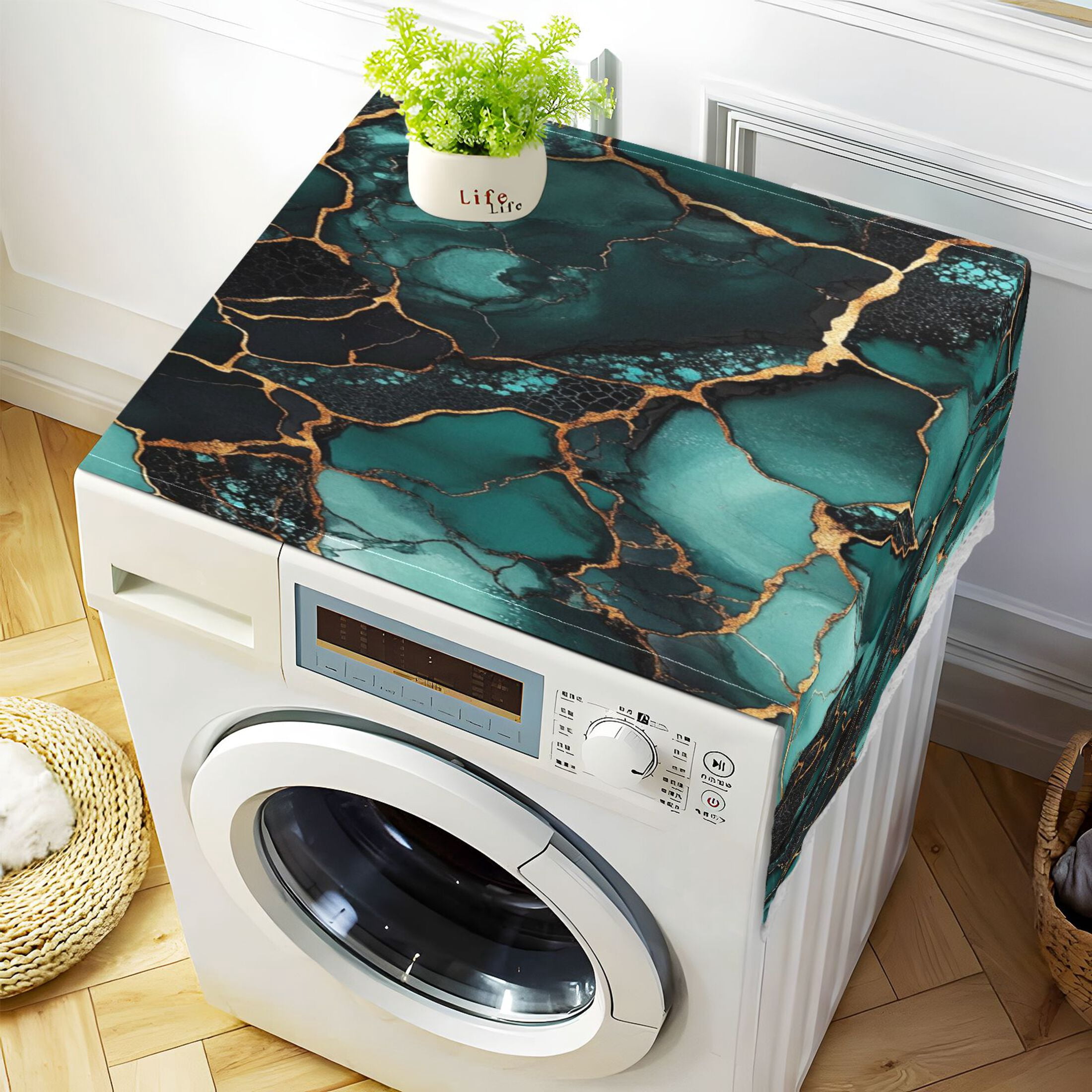 WOBOGO Dark Green Gild Marbles Washing Machine Cloth Dryer Refrigerator Top Cover Protective Non-Slip Mat For Kitchen Laundry