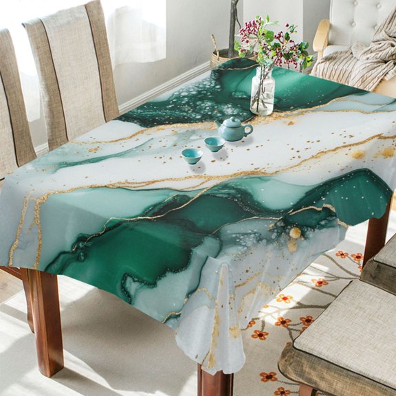WOBOGO Dark Green Gilt Pattern Square Tablecloth 60×90in Polyester Fabric Tablecloth Washable Dust Resistant Wrinkle Resistant