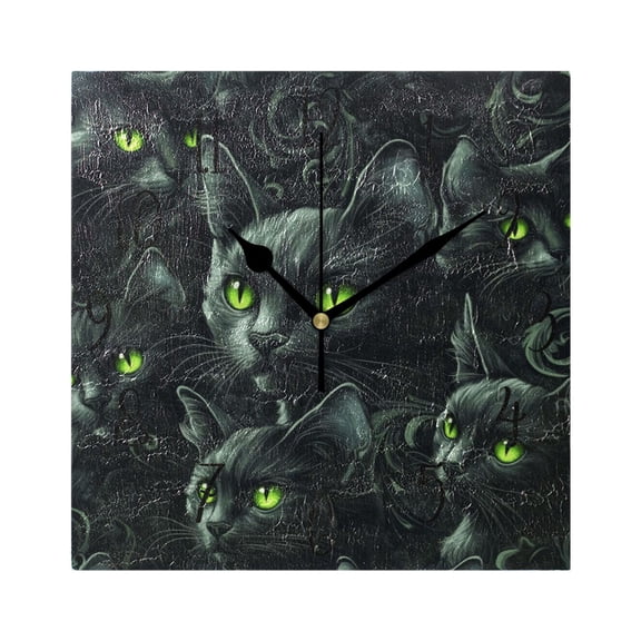 WOBOGO Dark Pattern with Black Cats Wall Clock 7.78 Inch Battery Operated Silent Unit Square Rustic Vintage Style for Home Bedroom Office Black Pointer