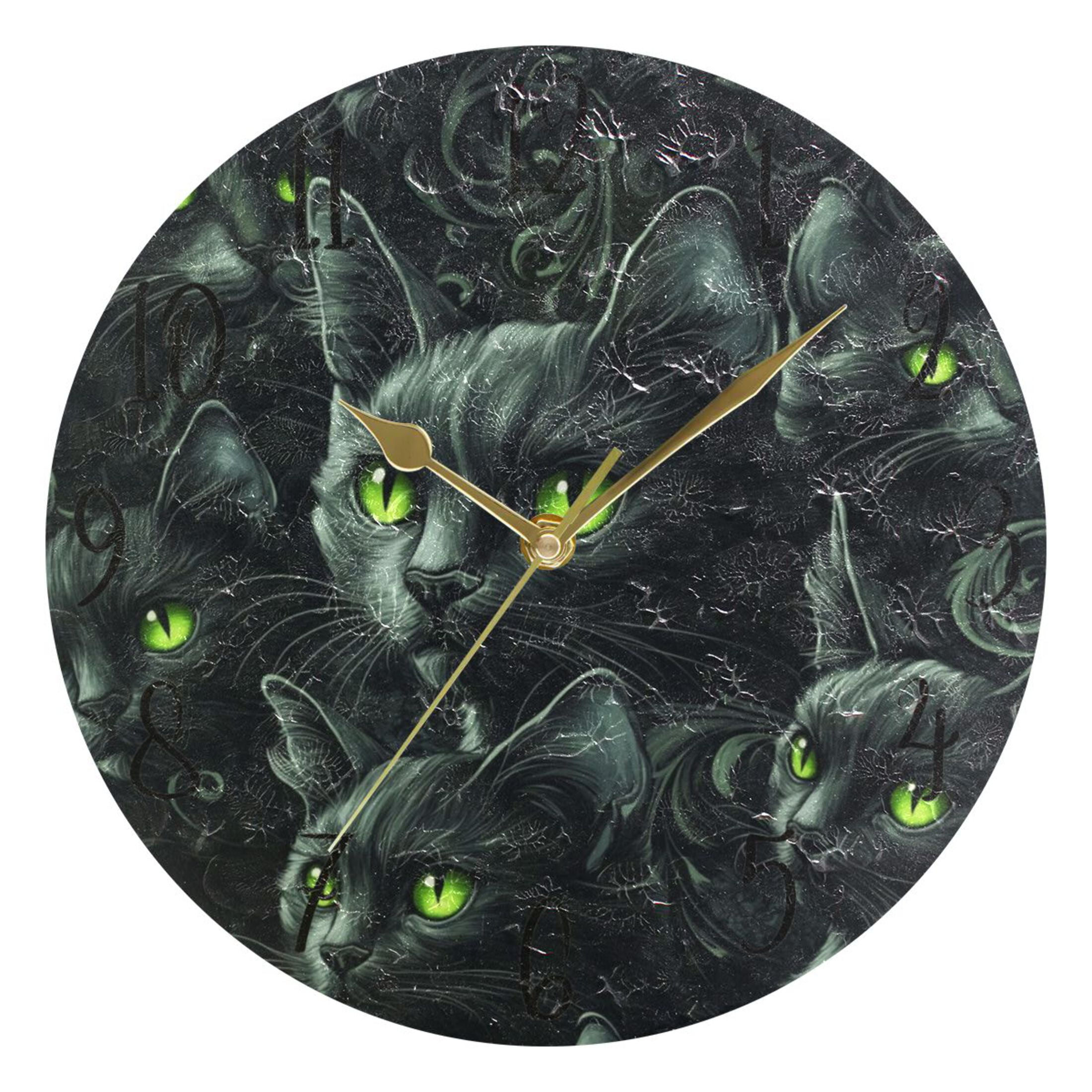 WOBOGO Dark Pattern with Black Cats Wall Clock 10in Silent Mechanism ...