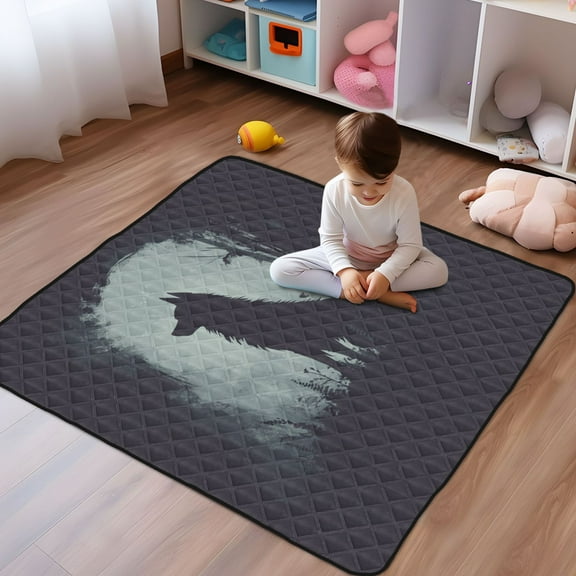 WOBOGO Dark Wolf Baby Playmats Extra Large Waterproof Rollable Activity Pads for Toddlers 5050inch