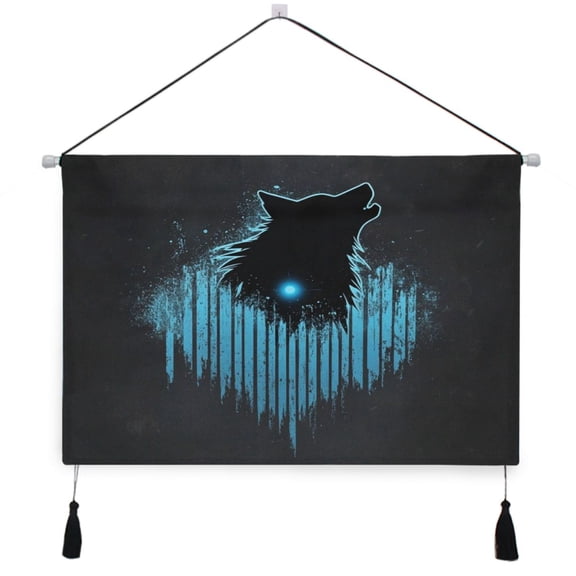 WOBOGO Dark Wolf Blue Wave Living Room Canvas Wall Art Bedroom Study Framed Canvas Print Artwork Home Office Decorations 24.516.7in