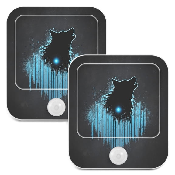 WOBOGO Dark Wolf Blue Wave Night Light Lamp with Smart Sensor Dusk to Dawn Sensor 0.6W Plug-in 2-Pack