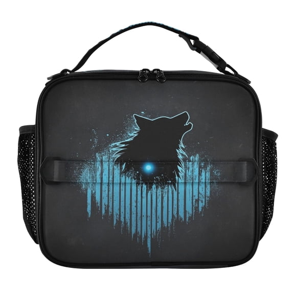 WOBOGO Dark Wolf Blue Wave Tote Lunch Bag High Quality Insulated Aluminium Film For Cold with Adjustable Shoulder Strap 11.2×9.8×3.5in