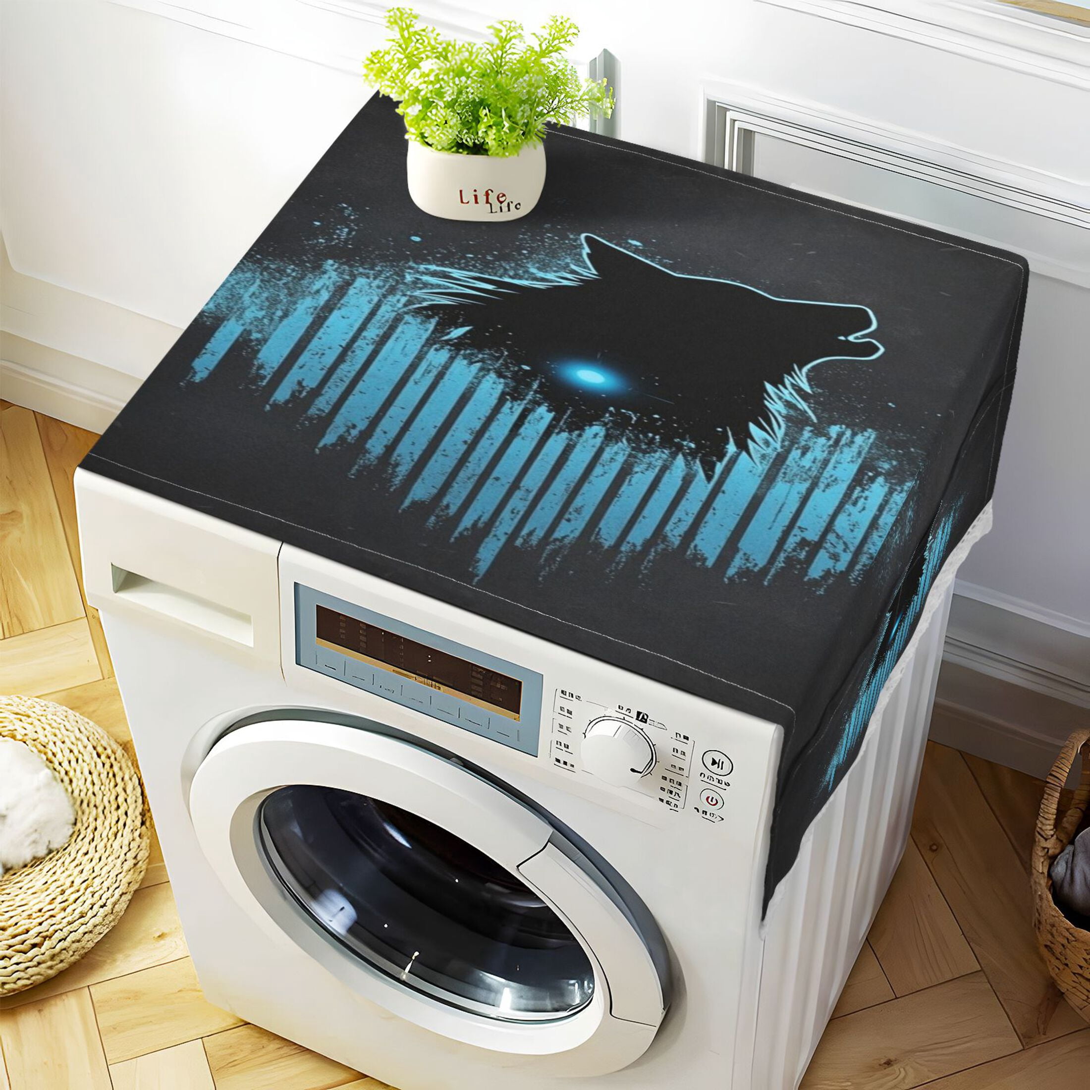 WOBOGO Dark Wolf Blue Wave Washing Machine Cloth Dryer Refrigerator Top Cover Protective Non-Slip Mat For Kitchen Laundry