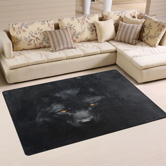 WOBOGO Dark Wolf Face Carpet Non-Slip Rugs Soft Doormat 60×39in Living Dining Room Bedroom Decorative