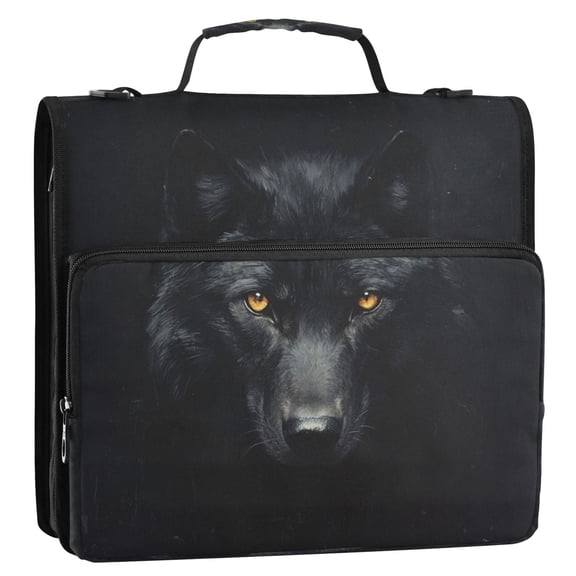 WOBOGO Dark Wolf Face Ring Binder Bag 1.5in Folder Organizer with Shoulder Strap for 13Inch Laptop and 500 Sheets of Paper