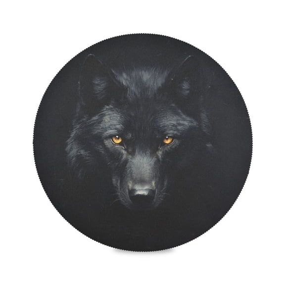 WOBOGO Dark Wolf Face Round Placemats Set of 4 Heat Resistant Washable Kitchen Table Decorations 15.4in