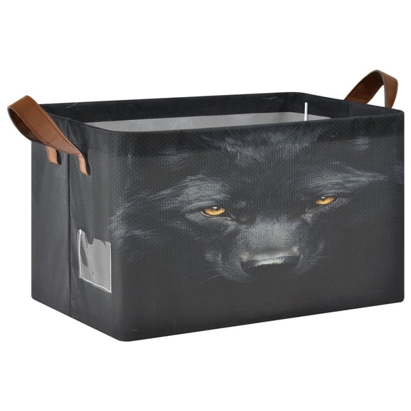 WOBOGO Dark Wolf Face Storage Basket 16.9×11.4×10in Collapsible Oversized with Metal Iron Frame Set of 2