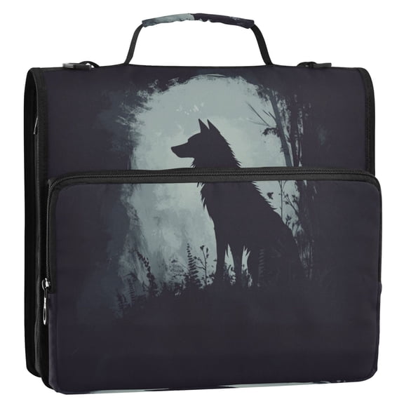 WOBOGO Dark Wolf Ring Binder Bag 1.5in Folder Organizer with Shoulder Strap for 13Inch Laptop and 500 Sheets of Paper