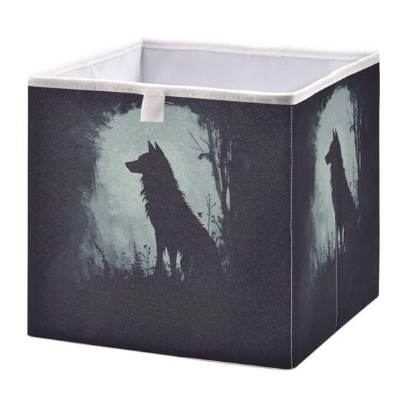WOBOGO Dark Wolf Storage Basket Foldable Easy to Clean Durable with Hollow Support Plate with Handle 11.02×11.02×11.02 in