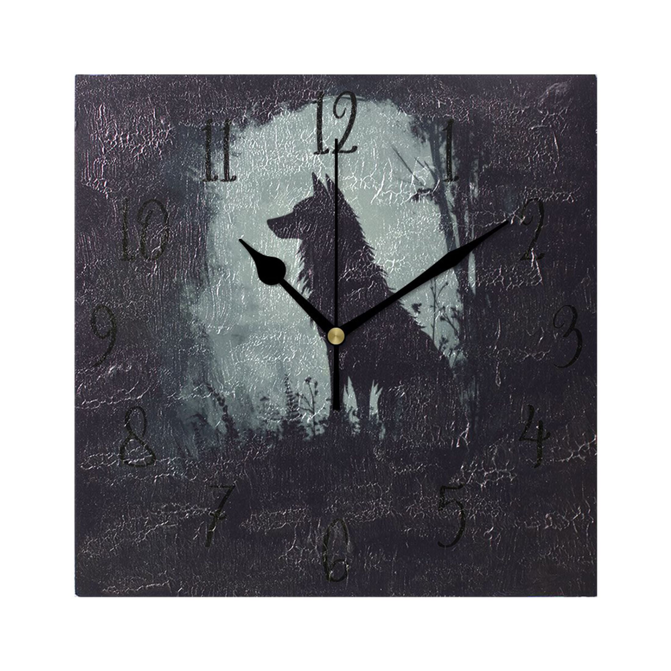 WOBOGO Dark Wolf Wall Clock 7.78 Inch Battery Operated Silent Unit ...