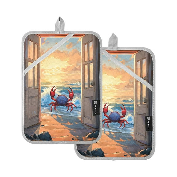 WOBOGO Dashing Hairy Crab Oven Mitts 2 Piece Heat Resistant 338 Degrees F Square Insulation Pads for A Wide Range of Cooking Occasions