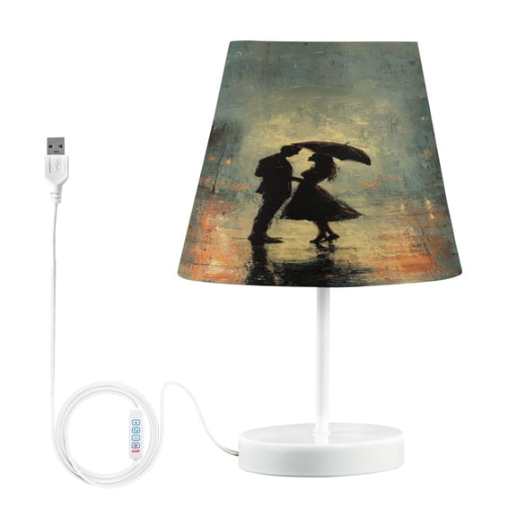 WOBOGO Date Rain Table Lamps Bedroom 3-Speed Dimmable Farm Style with Fabric Shade for Reading and Home Office