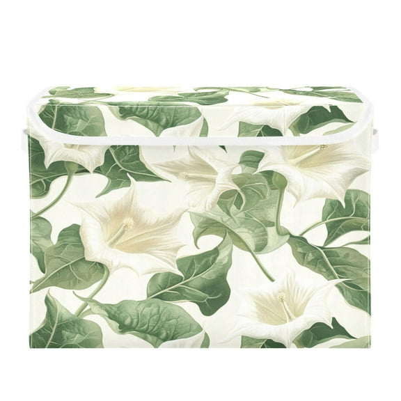WOBOGO Datura Stramonium Large Collapsible Storage Box Flip Lid Fabric Decorative Organizer Container Basket with Handles 16.512.611.8in