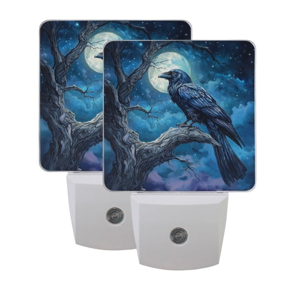 WOBOGO Dead Trees Dark Crows LED Night Light 2 Pcs Set 0.5 Watt Wall Plug in Dusk to Dawn Automatic Switch Soft White Light