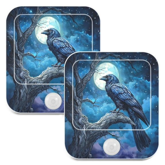 WOBOGO Dead Trees Dark Crows Night Light Lamp with Smart Sensor Dusk to Dawn Sensor 0.6W Plug-in 2-Pack