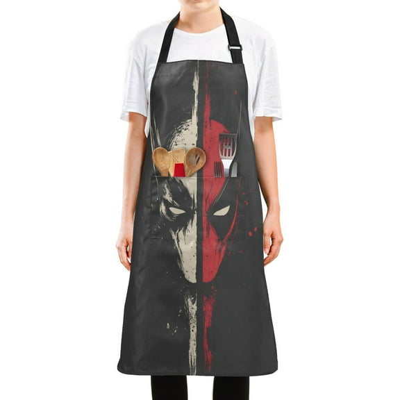 WOBOGO Red and White Mask Long Apron Waterdrop Resistant with 2 Pockets Cooking Kitchen Chef Apron for Women Men