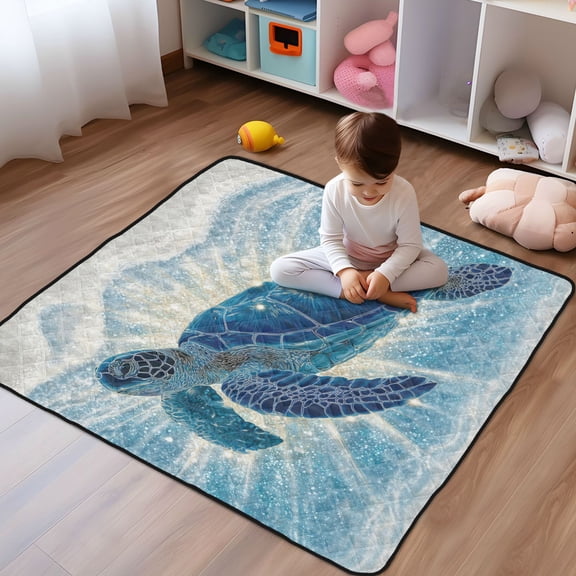 WOBOGO Deep Blue Sea Turtle Baby Playmats Extra Large Waterproof Rollable Activity Pads for Toddlers 5050inch