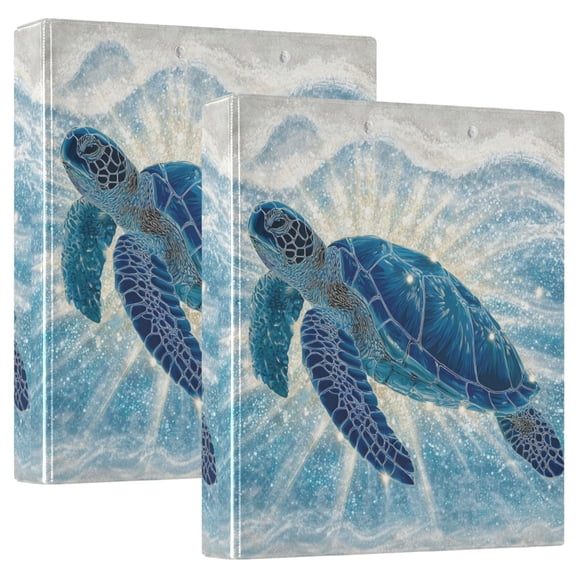 WOBOGO Deep Blue Sea Turtle File Folders Extra Large Capacity to Hold 200 Sheets of Documents Hard Shell Ring Binder for School Home Office