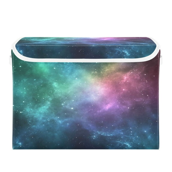 WOBOGO Deep Outer Space Large Collapsible Storage Box Flip Lid Fabric Decorative Organizer Container Basket with Handles 16.512.611.8in