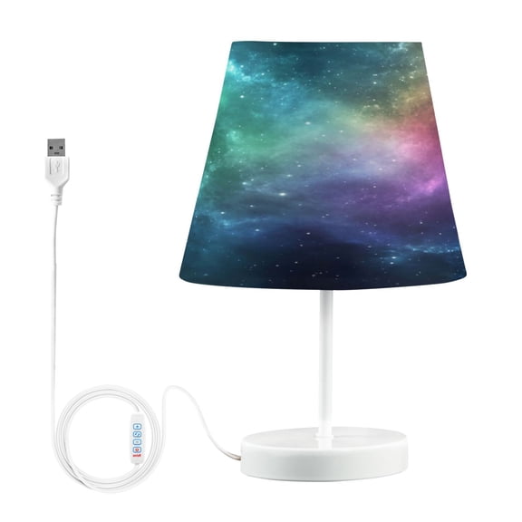 WOBOGO Deep Outer Space Table Lamps Bedroom 3-Speed Dimmable Farm Style with Fabric Shade for Reading and Home Office