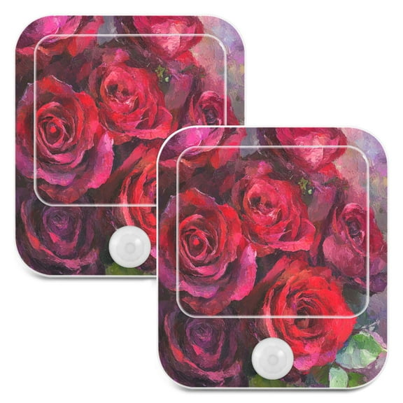 WOBOGO Deep Red Roses Night Light Lamp with Smart Sensor Dusk to Dawn Sensor 0.6W Plug-in 2-Pack