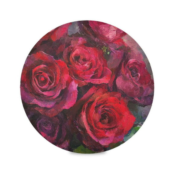 WOBOGO Deep Red Roses Round Placemats Set of 1 Heat Resistant Washable Kitchen Table Decorations 15.4in