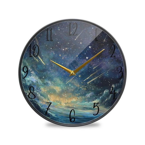 WOBOGO Deep Space Shooting Stars Pattern Acrylic Wall Clock Battery Operated 9.5in Silent No Tick Bedroom Living Room Office Classroom Decoration