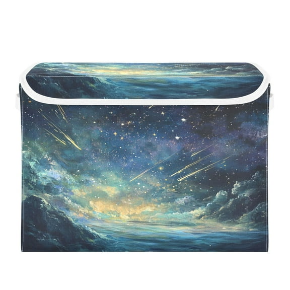 WOBOGO Deep Space Shooting Stars Pattern Large Collapsible Storage Box Flip Lid Fabric Decorative Organizer Container Basket with Handles 16.512.611.8in