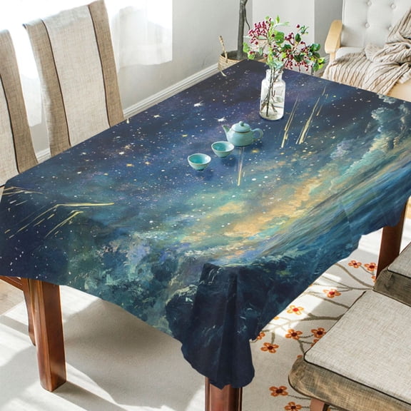 WOBOGO Deep Space Shooting Stars Pattern Square Tablecloth 60×120in Polyester Fabric Tablecloth Washable Dust Resistant Wrinkle Resistant