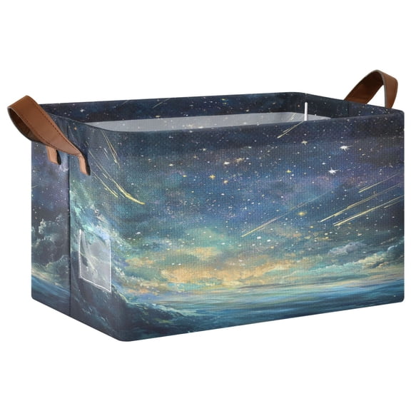 WOBOGO Deep Space Shooting Stars Pattern Storage Basket 16.9×11.4×10in Collapsible Oversized with Metal Iron Frame Set of 1