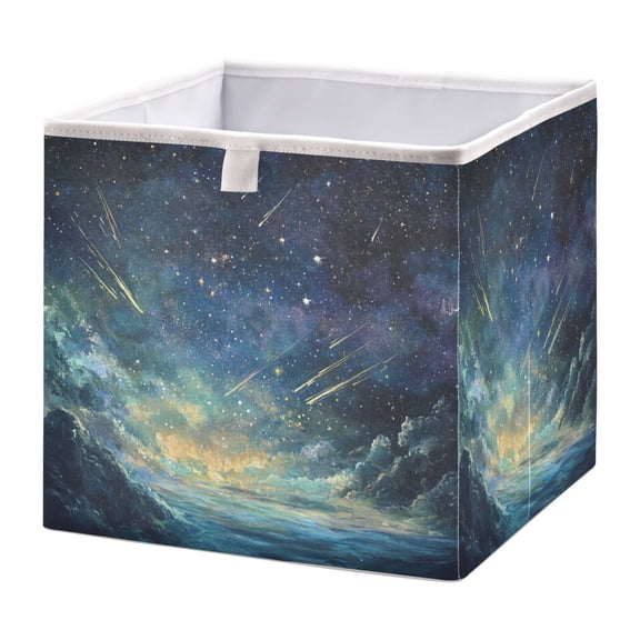 WOBOGO Deep Space Shooting Stars Pattern Storage Basket Foldable Easy to Clean Durable with Hollow Support Plate with Handle 15.75×10.63×6.96 in