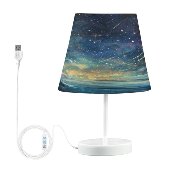 WOBOGO Deep Space Shooting Stars Pattern Table Lamps Bedroom 3-Speed Dimmable Farm Style with Fabric Shade for Reading and Home Office