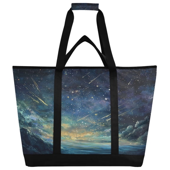WOBOGO Deep Space Shooting Stars Pattern Tote Cooler Bag Fold Flat Insulated Shopping Bag With Zipper For Work Picnic Beach Use 186.724in