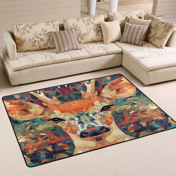 WOBOGO Deer Muzzle Carpet Non-Slip Rugs Soft Doormat 36×24in Living Dining Room Bedroom Decorative