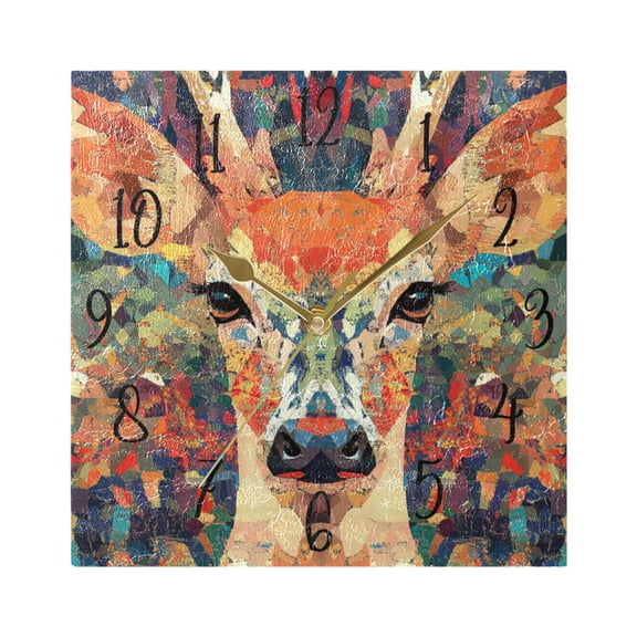 WOBOGO Deer Muzzle Wall Clock 7.78 Inch Battery Operated Silent Unit Square Rustic Vintage Style for Home Bedroom Office Gold Pointer