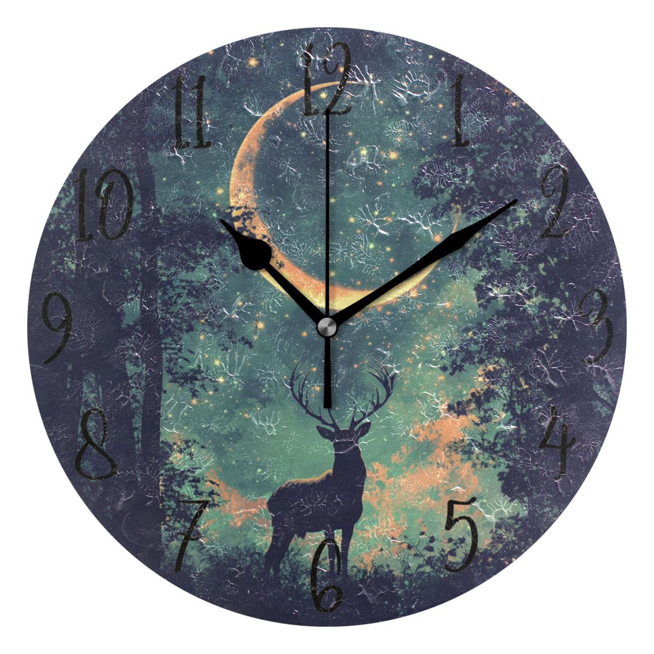 WOBOGO Deer in The Mystic Forest Pattern Wall Clock 10in Silent ...