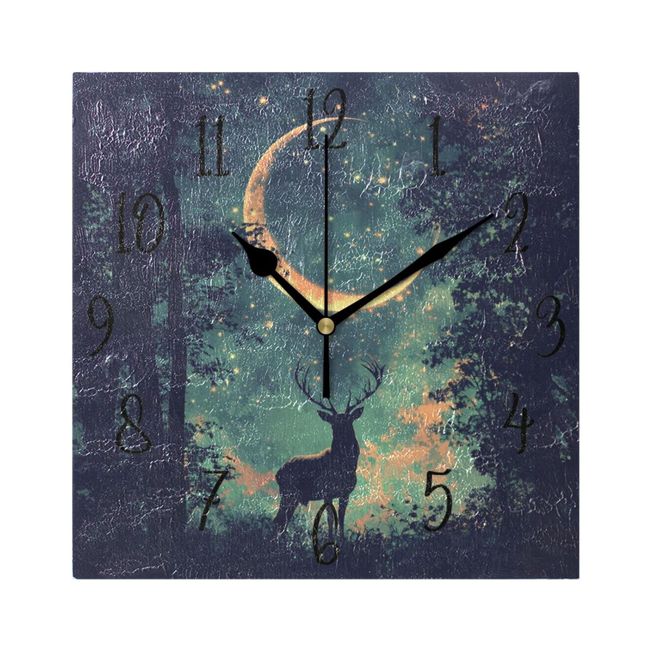 WOBOGO Deer in The Mystic Forest Pattern Wall Clock 7.78 Inch Battery ...