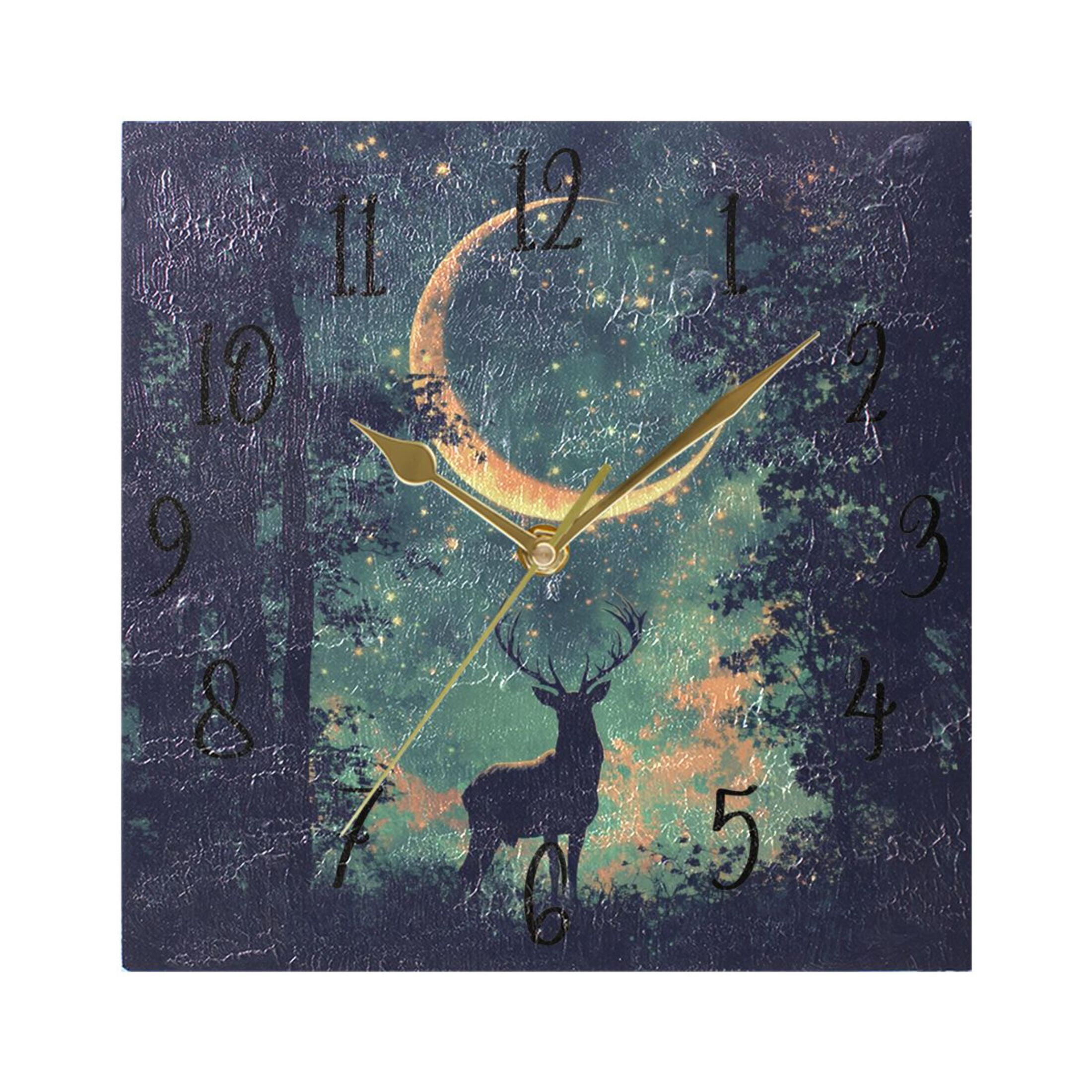 WOBOGO Deer in The Mystic Forest Pattern Wall Clock 7.78 Inch Battery ...