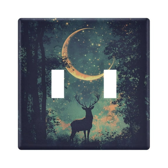 WOBOGO Deer in The Mystic Forest Pattern 2-hole Switch Plates PC Flame Retardant Plastic Material Glossy Finish Smooth Touch 4.56x4.48x0.27in