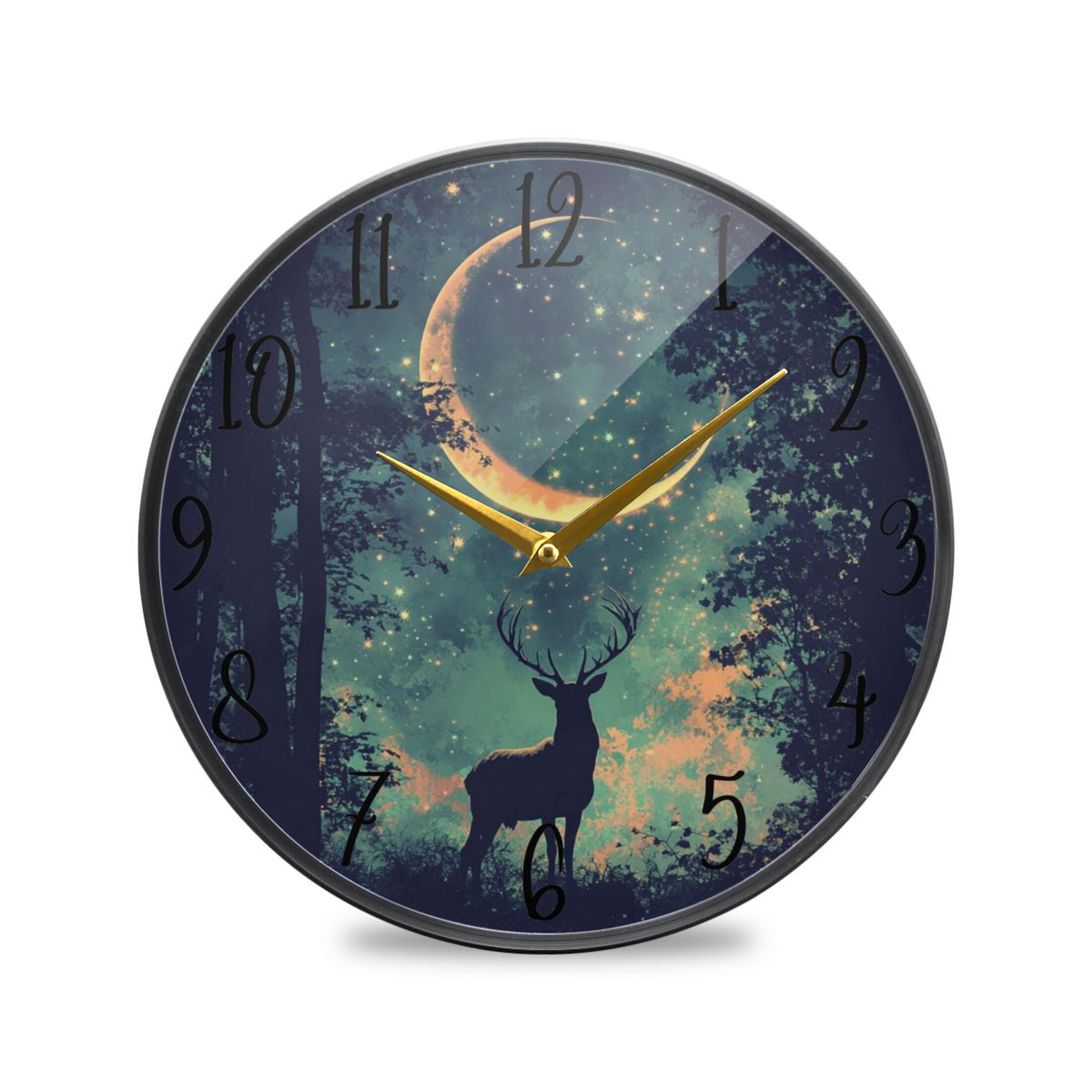 WOBOGO Deer in The Mystic Forest Pattern Acrylic Wall Clock Battery ...