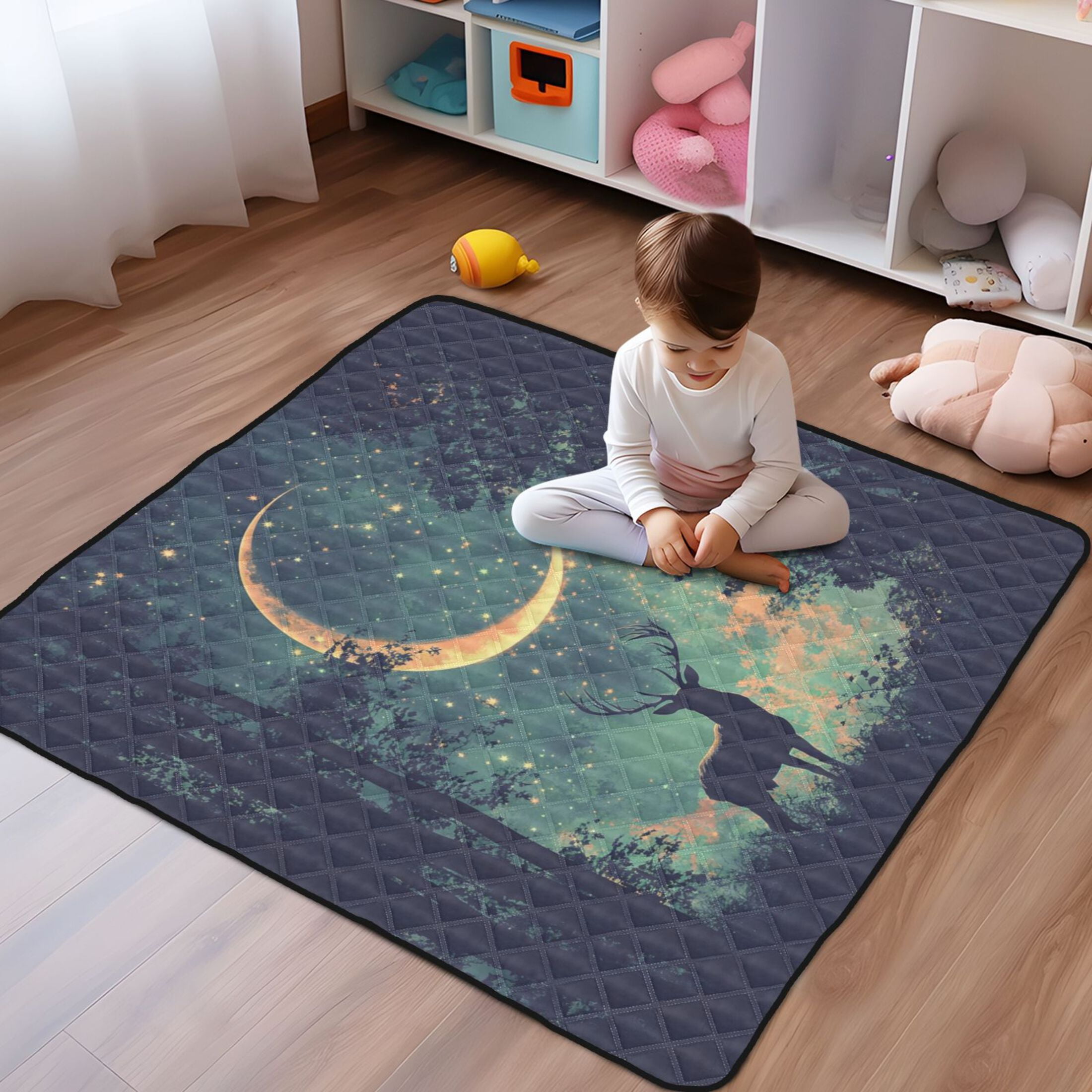 WOBOGO Deer in The Mystic Forest Pattern Baby Playmats Extra Large Waterproof Rollable Activity Pads for Toddlers 50×50inch