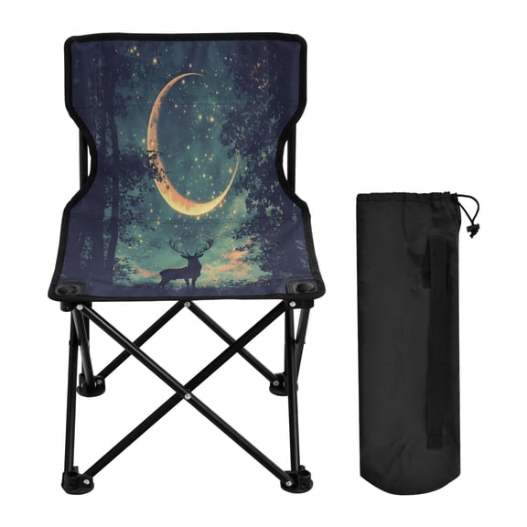 WOBOGO Deer in The Mystic Forest Pattern Camping Chair Convenient Four Corner Backrest Folding Stool Can Hold Up to 220lbs