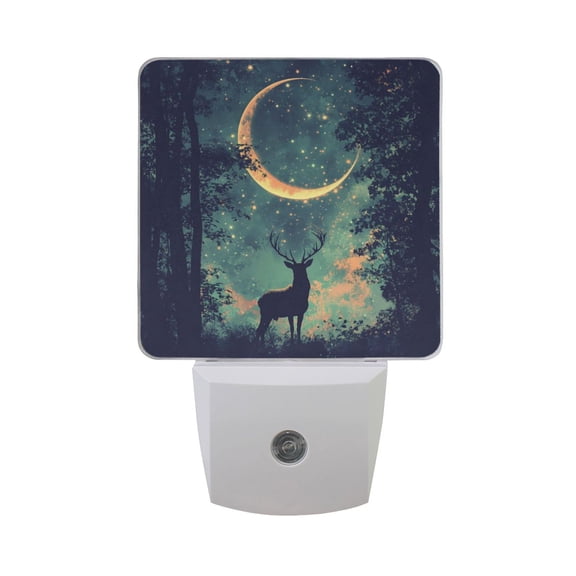 WOBOGO Deer in The Mystic Forest Pattern LED Night Light 2 Pcs Set 0.5 Watt Wall Plug in Dusk to Dawn Automatic Switch Soft White Light