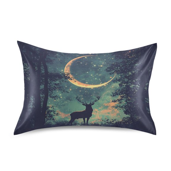 WOBOGO Deer in The Mystic Forest Pattern Satin Pillowcase Soft Smooth Envelope Design Comfortable Bedding Essentials 20×26in