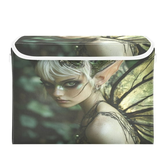 WOBOGO Demon Tinkerbell Elf Large Collapsible Storage Box Flip Lid Fabric Decorative Organizer Container Basket with Handles 16.512.611.8in