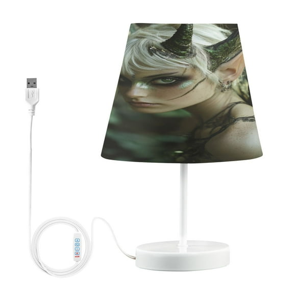 WOBOGO Demon Tinkerbell Elf Table Lamps Bedroom 3-Speed Dimmable Farm Style with Fabric Shade for Reading and Home Office